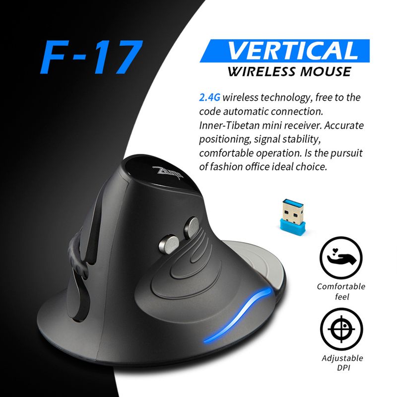 ZELOTES F-17 Gaming Ergonomic Upright Optical Vertical Wrist Rest Wireless 6 Button Desktop PC Gamer Mouse_voghion.com