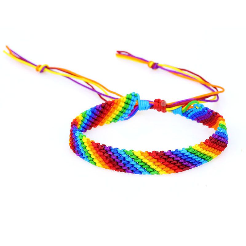 Trendy Polyesterfaden Herren Mädchen Bunte Seil Regenbogen Handgefertigt Gewebtes Armband_voghion.com