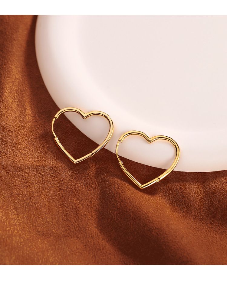 Brincos de amor retrô, brincos de personalidade, simples, em formato de coração, femininos, banhados a cobre, ouro verdadeiro, retrô, com bobinas para orelha_voghion.com