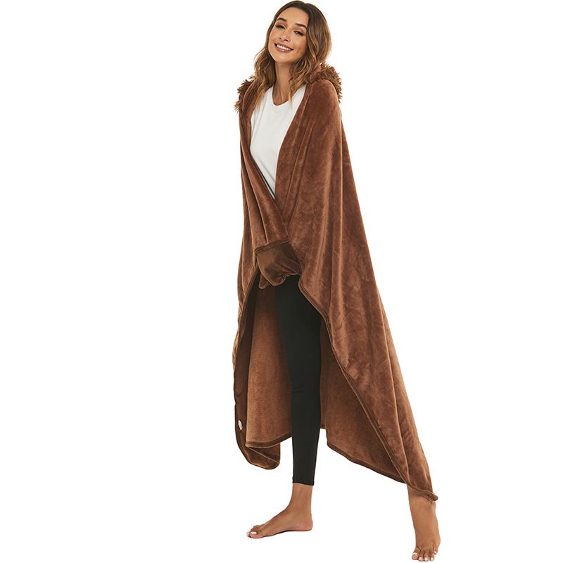 Hooded Cloak Animal Sloth Penguin Yak Panda Cartoon Embroidery Double-Sided Flannel Blanket Wearable_voghion.com