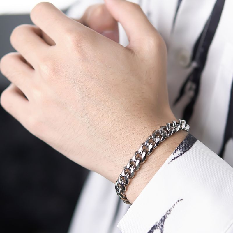Braccialetti con ciondoli Hip Hop in acciaio inossidabile con sei lati e bracciale cubano con personalità semplice da uomo, bracciale in acciaio al titanio_voghion.com
