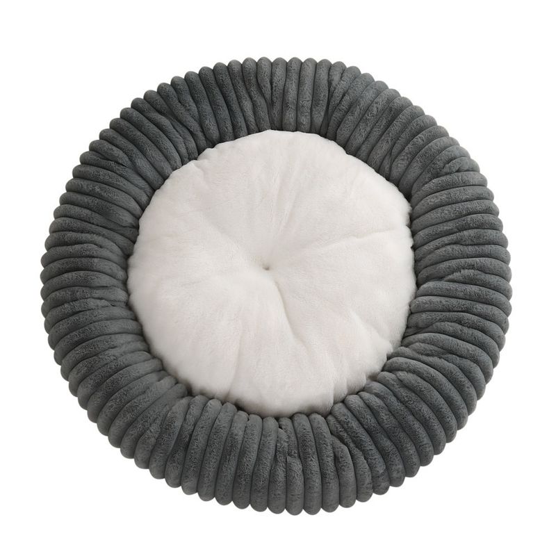 All-Season Round Dog Soft Comfortable Cat Bed Striped Plush Mat Donut Pet Nest_voghion.com