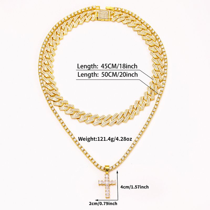 Pendentif croix diamant alliage chaîne cubaine chaîne à une rangée ensemble d'accessoires pour tous les colliers hip hop_voghion.com
