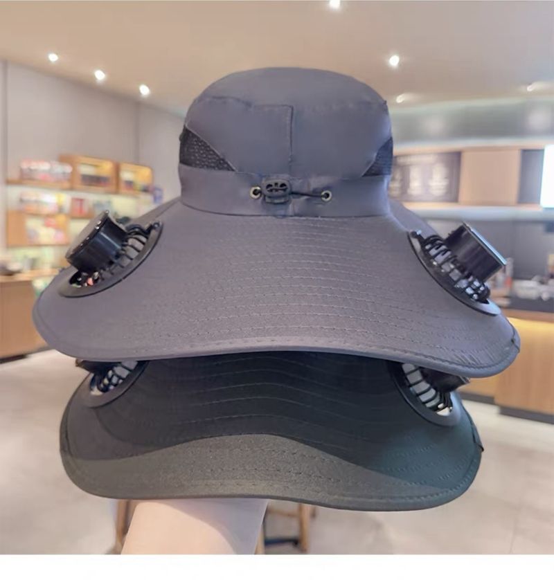 Solar Charging Bucket Hat For Men - Wide Brim Sun Hat With USB Fan (UPF50+ Adjustable Headband Quick-Dry For Hiking/Camping/Fishing)_voghion.com