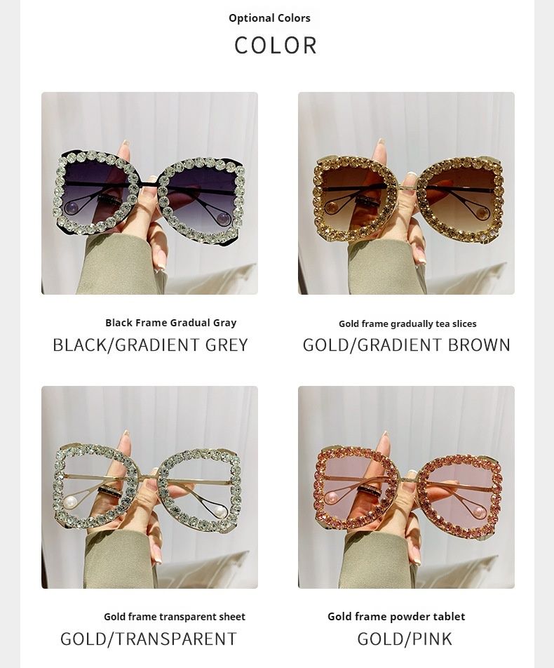 Occhiali da sole di alta qualità con montatura grande intarsiata in diamanti, occhiali da sole con protezione solare personalizzata, nuovi occhiali da sole con protezione solare rossa in rete di perle_voghion.com