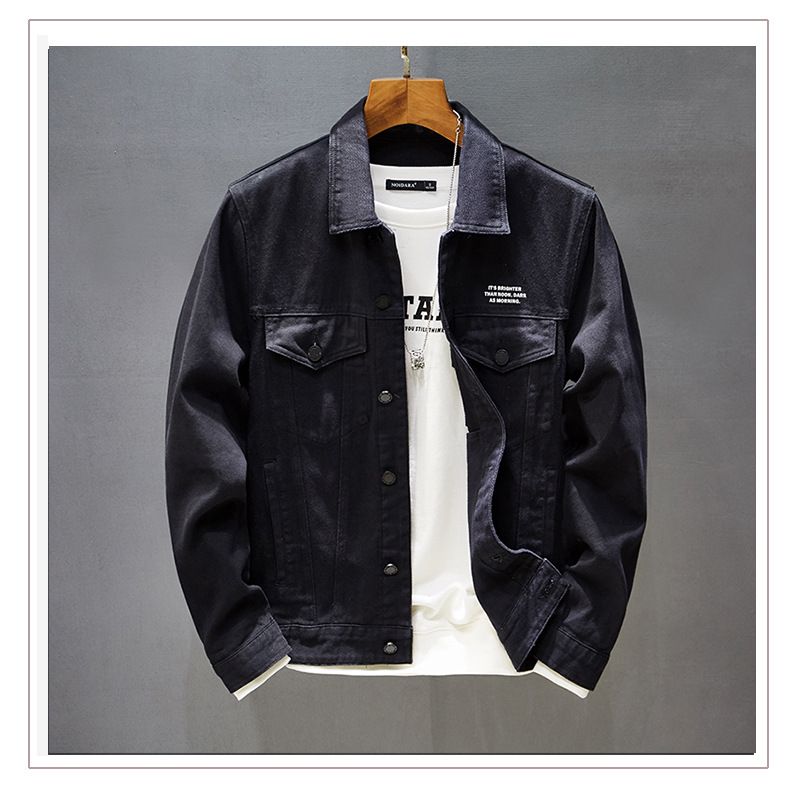 Herreklær ny herrejakke ensfarget trendy denimklær uformell slank denimjakke menn_voghion.com