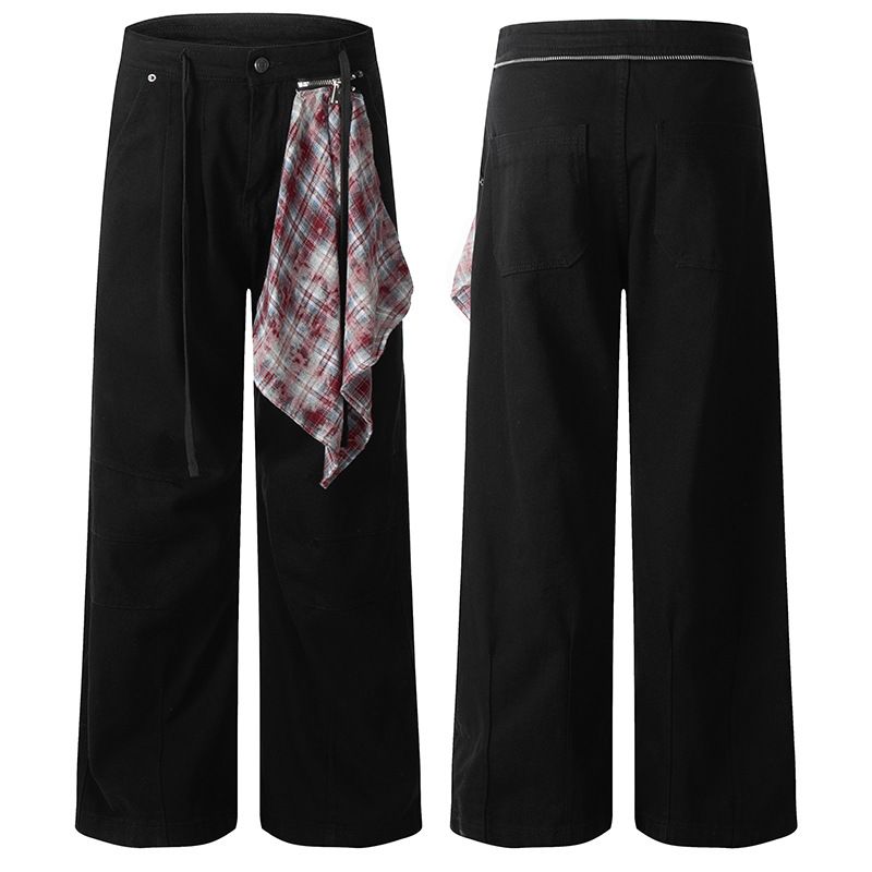 2025 Yeni Amerikan Sokak Stili Çıkarılabilir Kare Eşarplı Kot Pantolon Erkekler ve Kadınlar İçin Cool Cleanfit Geniş Paça Pantolon_voghion.com