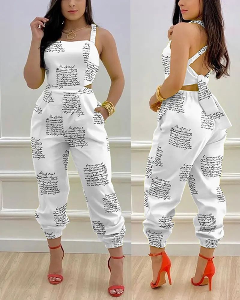 2022 Sommer Neue Camisole Backless Bow Print Taillenoverall für Frauen von hoher Qualität_voghion.com