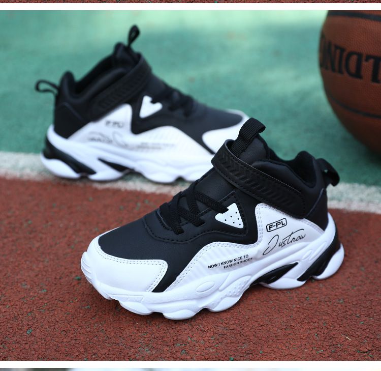 Otroški čevlji otroški čevlji fantovski športni copati 2024 novi usnjeni nepremočljivi srednji in veliki otroški dečki nosijo odporne košarkarske copate_voghion.com