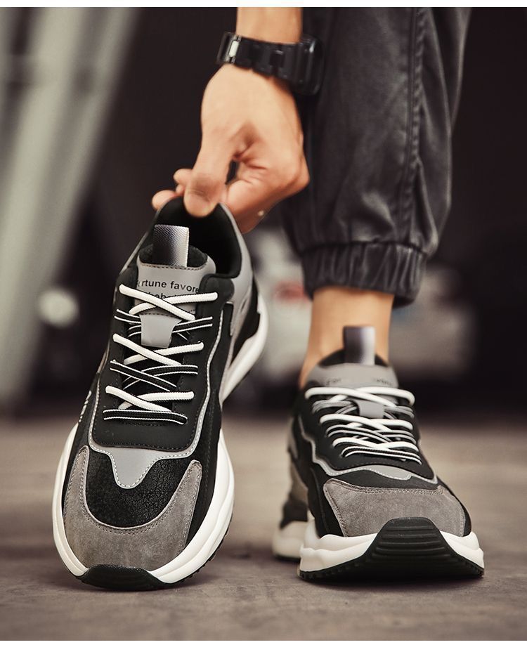 Forrest Gump Herbst-Sneaker aus echtem Leder für Herren, vielseitig, lässig, lauffähig, rutschfest, höhenverstellbar, trendige Papa-Schuhe_voghion.com