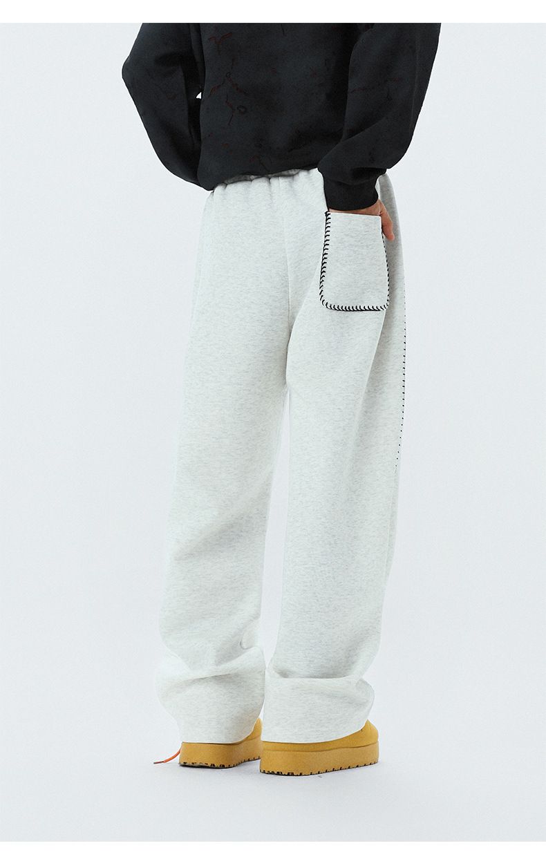 Men's Contrast-Trim Straight-Leg Sweatpants – Trendy Wide Fit, Breathable Polyester, Lightweight For Spring & Fall (M-2XL, Black/Flower Gray)_voghion.com