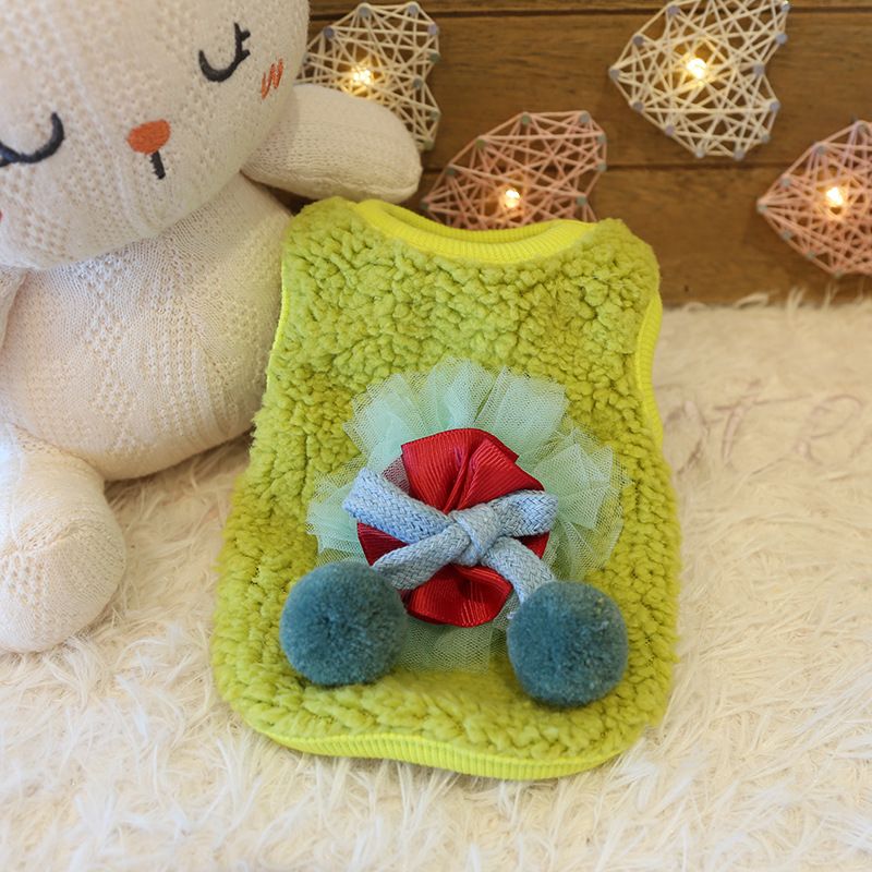 Petstyle Bowknot Vest Cute Plush Puppy Clothes For Small Dogs And Kittens New_voghion.com