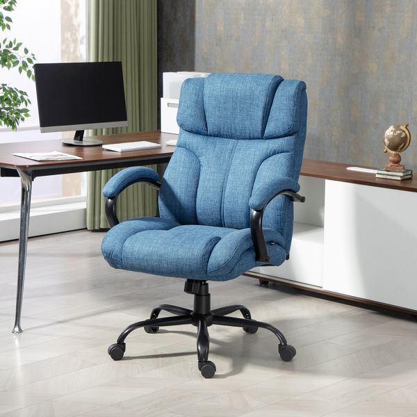 Vinsetto 500lbs Big And Tall Office Chair, Executive Computer Chair With Adjustable Height, Swivel Wheels, Blue_voghion.com