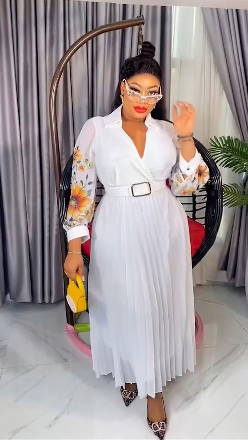 Women's Clothing Solid Color Printed Chiffon Dress_voghion.com