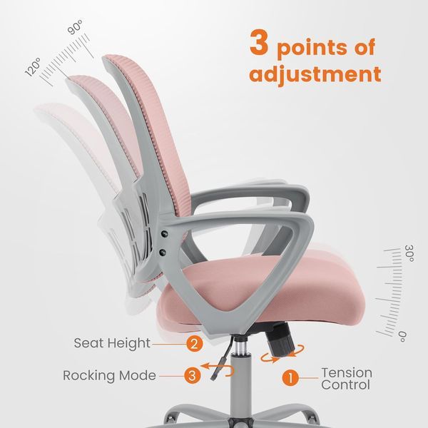Office Computer Desk Managerial Executive Chair, Ergonomic Mid-Back Mesh Swivel Rolling Work With Wheels, Comfortable Lumbar Support, Comfy Arms For_voghion.com