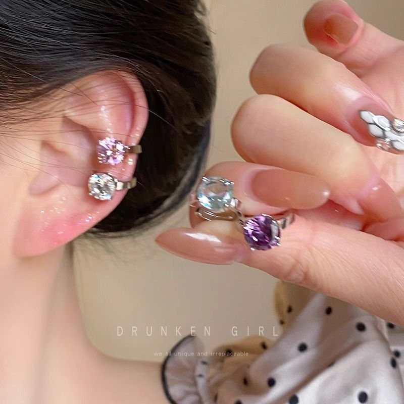 Manchette en zircon coloré pour femme, nouvelle mode, simple, double trou, clip, léger, luxe, haut de gamme, bijoux pour oreilles non percées_voghion.com