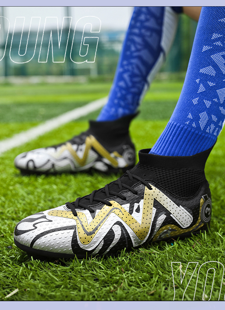 Āra vīriešu futbola apaviProfesionāli augstas potītes elpojoši iekštelpu sporta treniņu futbola zābaki uz zāles, ērti_voghion.com