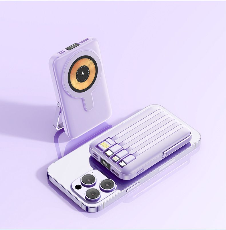 22.5W Super Fast Charging Power Bank With 15W Magnetic Wireless Charger, Transparent Design, Built-in 4-in-1 Cables & Stand, 10000mAh Portable Battery_voghion.com