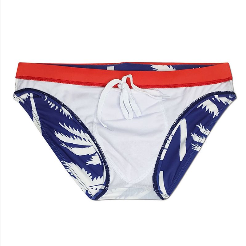 UXH Men's Swim Trunks With Cup Fashion Coconut Tree Print Beach Vacation Style Sexy Triangle_voghion.com