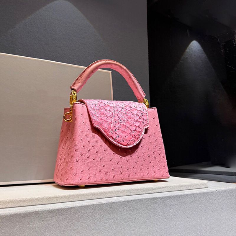 Xiaocd2024 Frühling Neue High-End-Handtasche aus echtem Leder mit Straußenmuster für Damen Umhängetasche_voghion.com