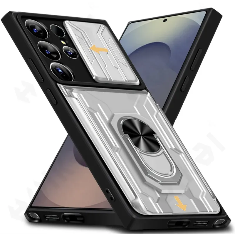 Hülle für Samsung Galaxy S25 Ulltra S25 Plus S25 4G 5G Ständer Magnetischer Slider Kamera Kartenhalter 360° Ringabdeckung_voghion.com