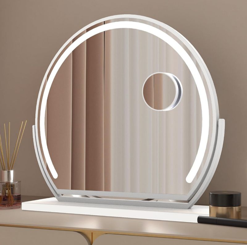 YOSHOOT BYBYME Round Vanity Mirror 55 X 60 Cm Dressing Table Mirror With Lights,_voghion.com