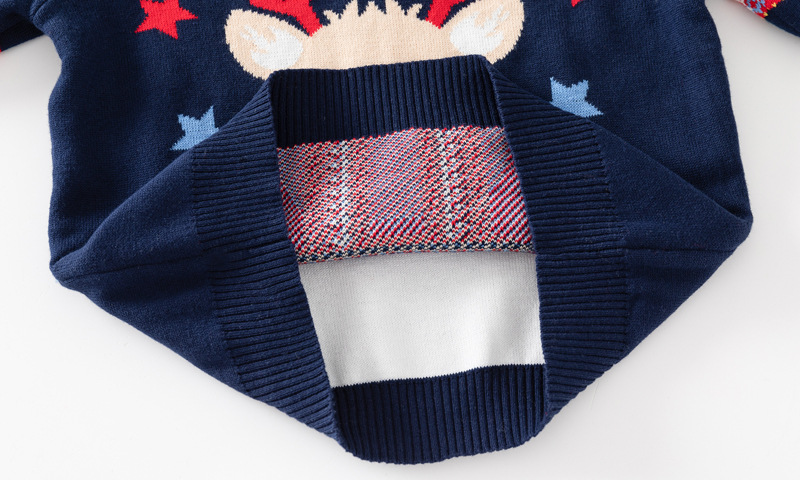 Weihnachts-Hirsch-Pullover für Jungen, Herbst-Kinderpullover mit gestreiften Ärmeln_voghion.com