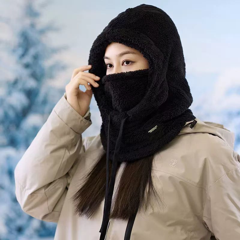 Maglione invernale da sci foderato in pile spesso con scaldacollo e maschera da donna, protezione per le orecchie, cappello antivento in cotone per_voghion.com