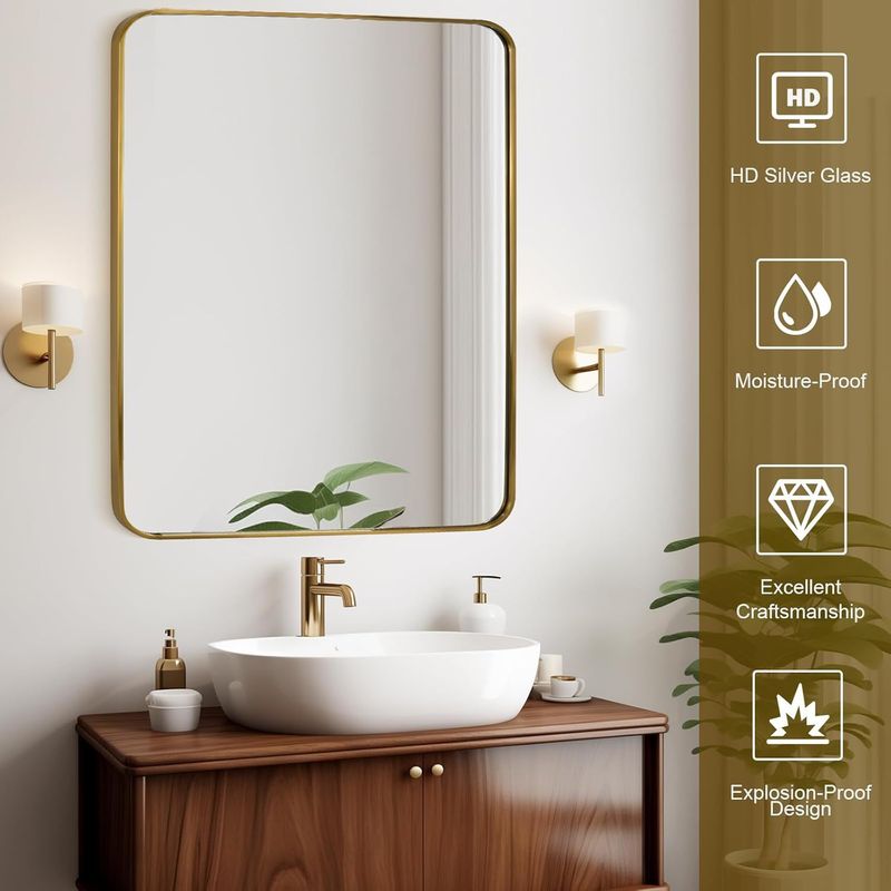Wall-mounted Makeup Mirror Round Corner Square Wall-mounted Decorative Mirror Aluminum Frame Bedroom Bathroom Creative Dressing Mirror Bath Mirror Gold/black_voghion.com
