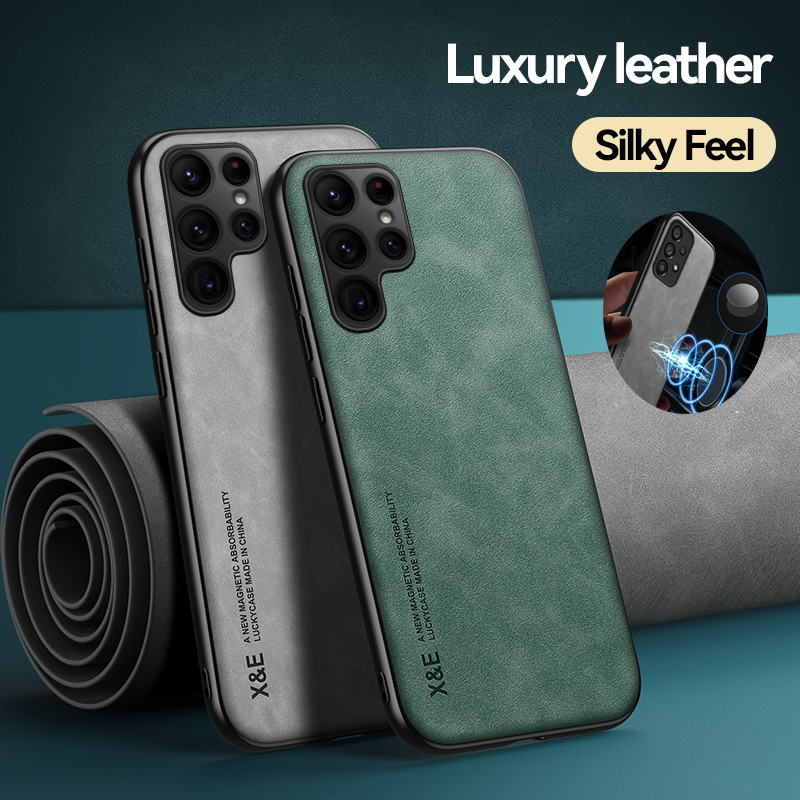Til Samsung Galaxy S23 Ultra S22 Plus S21 S20 FE S10 S9 etui Magnetisk fåreskind luksus lædercover_voghion.com