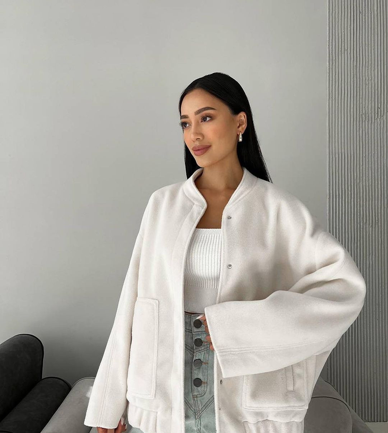 Women's style stand-up collar large pocket solid color women's jacket_voghion.com