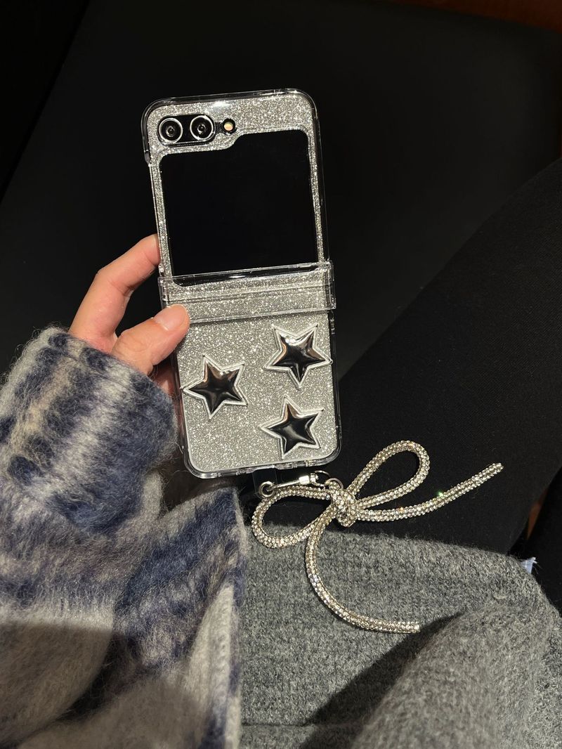 Silver glitter for Samsung zflip5 folding screen phone case Samsung Galaxy ZFLIP3/4 bow_voghion.com