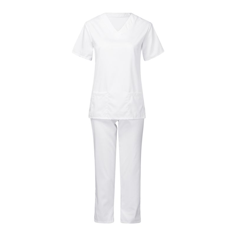 Vêtements pour femmes nouvelle couleur unie poche col en V uniforme de travail infirmier uniforme d'infirmière uniforme d'infirmière costume deux pièces femme_voghion.com