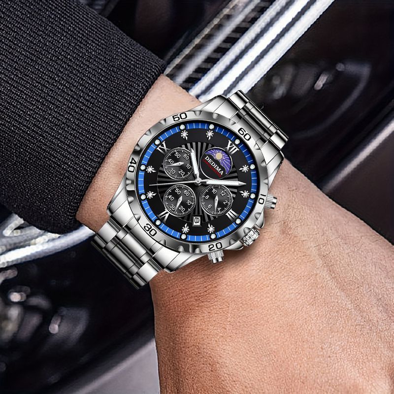 Four Eyes, Six Needles, Sun, Moon, And Stars Multi Functional Diamond Inlaid Waterproof Glow Fashion Men's Watch Solid_voghion.com