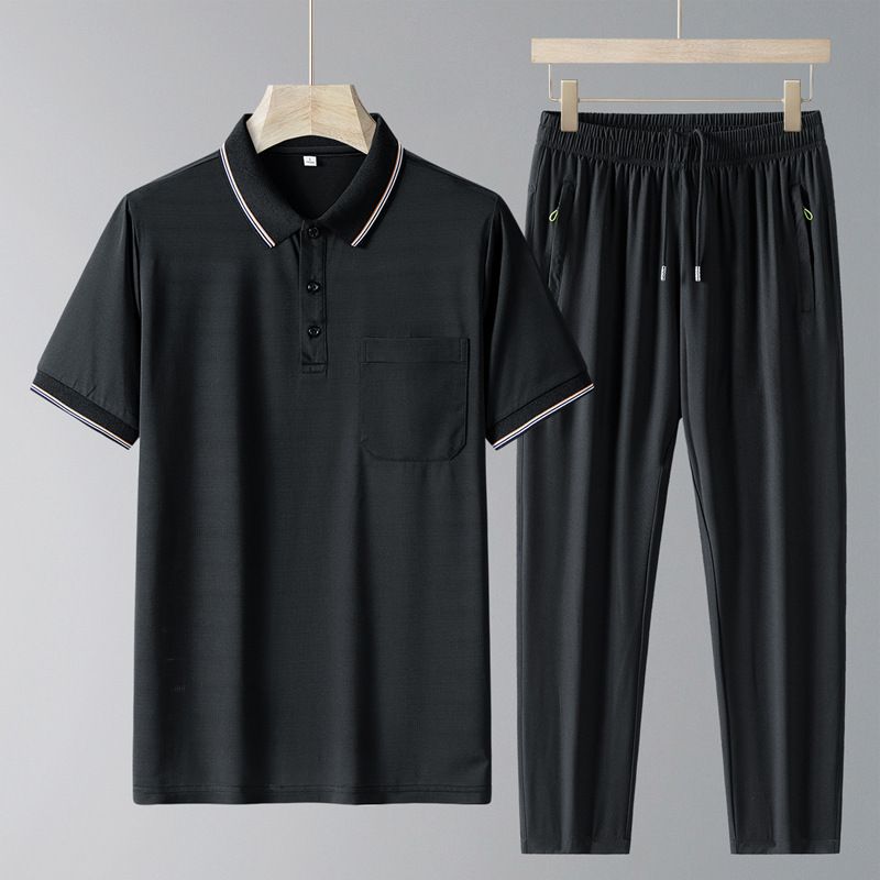 CT Dad Outfit Sportliches Casual Sommer-Poloshirt Aus Eisseide Mit Kurzen Ärmeln Dreiteiliges Set Für Männer_voghion.com