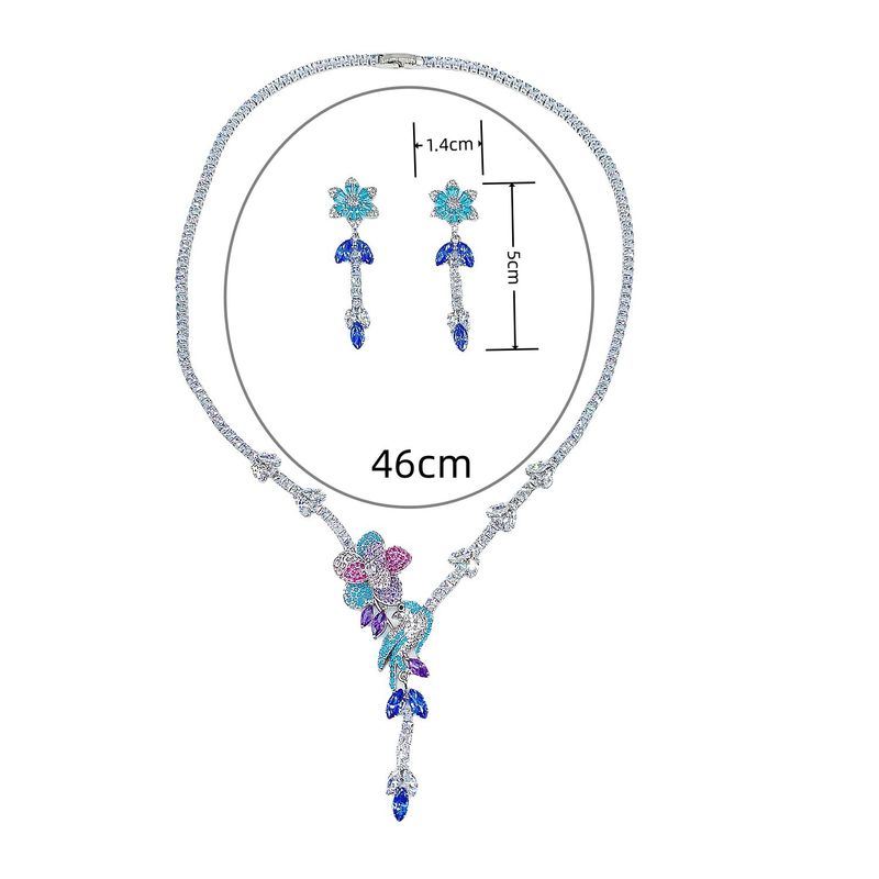 Vogel Song Blume Duft Koreanische Ausgabe Neue Freizeit Bankett 3A Zirkon quaste Anhänger frauen Halskette Ohrring Set_voghion.com