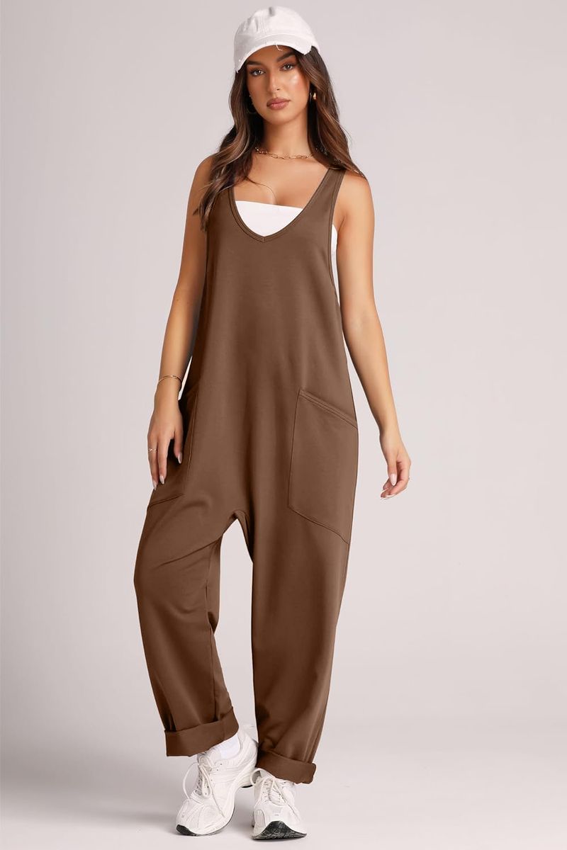 Sommer-Jumpsuit aus Baumwolle für Damen – Ärmelloser Overall mit Taschen, lässiger, lockerer Schnitt | Streetwear-Mode | Leicht und atmungsaktiv_voghion.com