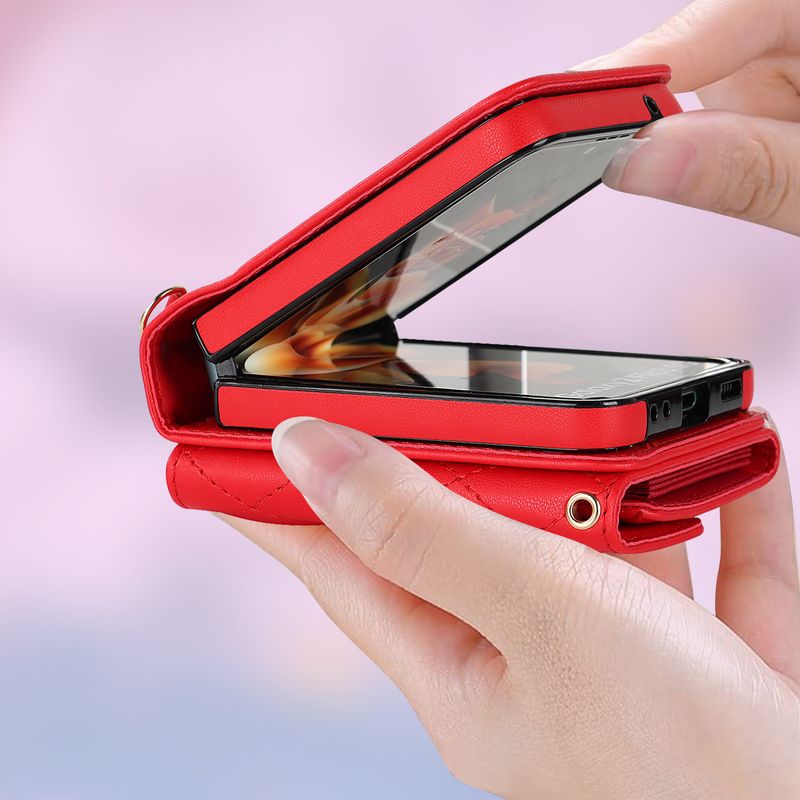 Z Flip4 5 Crossbody składany futerał na telefon skórzany pokrowiec akordeonowy odpowiedni do małego etui ochronnego na telefon Flip6_voghion.com