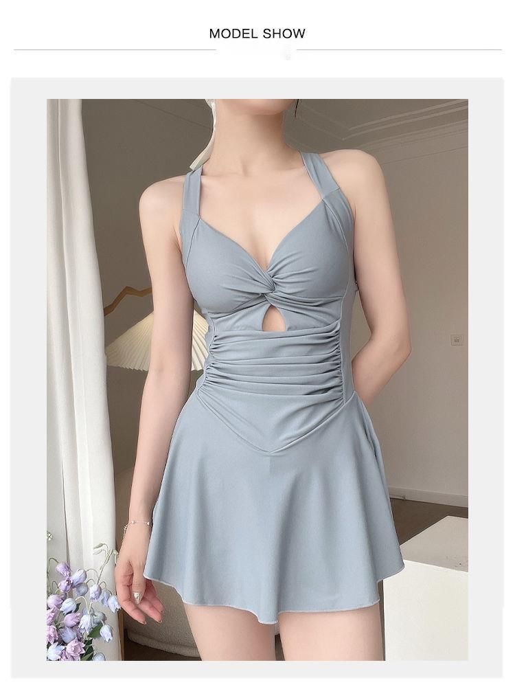 Nuovo costume da bagno intero da donna, stile classico con gonna snellente, costume da bagno push-up per le vacanze estive e le sorgenti termali_voghion.com