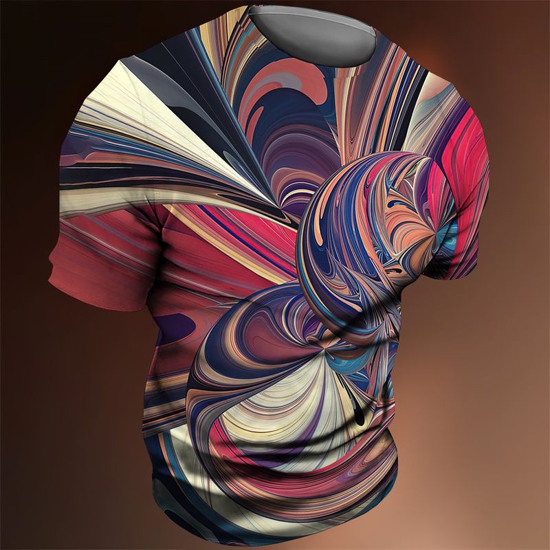 Maglietta estiva a maniche corte alla moda da uomo con stampa 3D e linea dorata_voghion.com