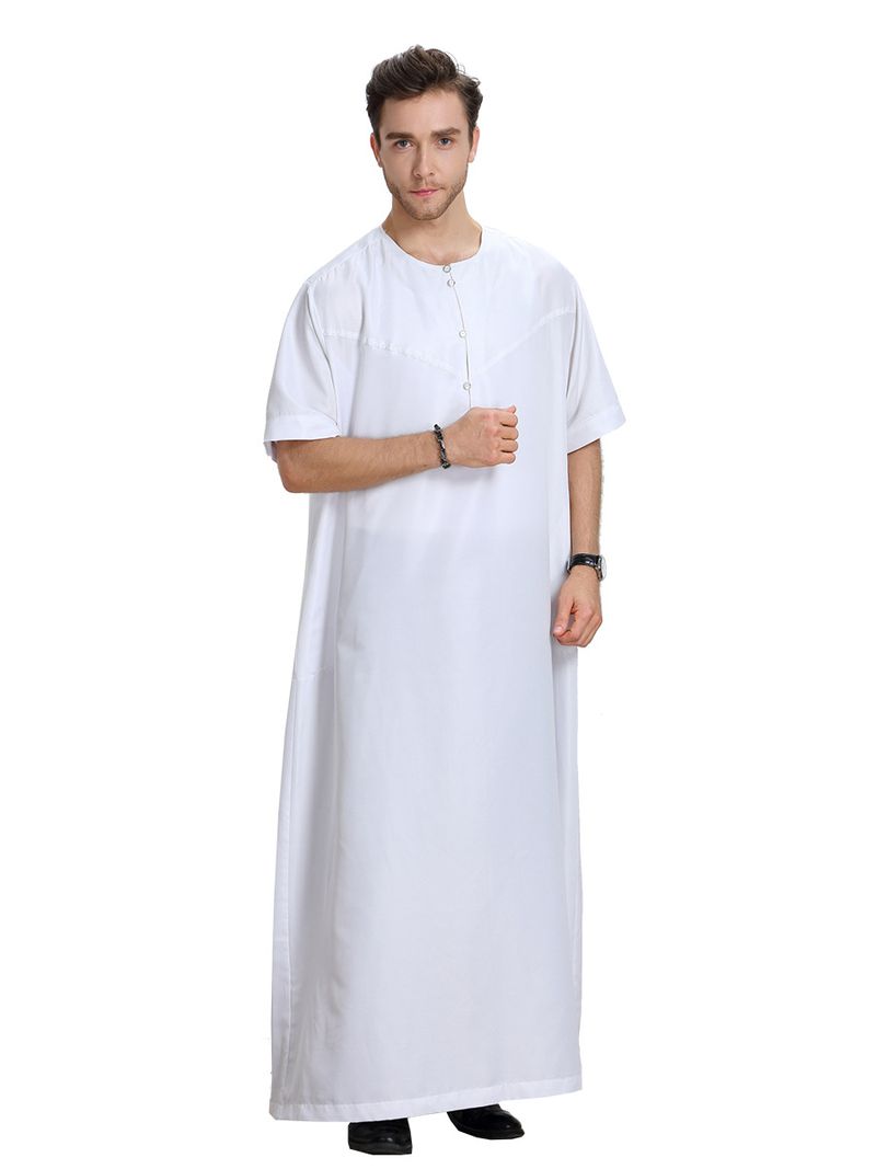 Herenkleding Korte Mouw Effen Kleur Heren Gewaad Moslim Kaftan Eenvoudig_voghion.com