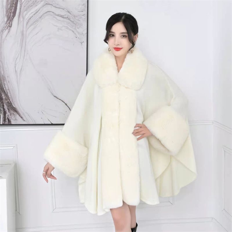 Xales femininos, moda outono e inverno, novos, soltos, tamanho grande, casaco com gola de pele, suéter, uso externo, médio, longo, cor sólida, capa, xale 1188_voghion.com