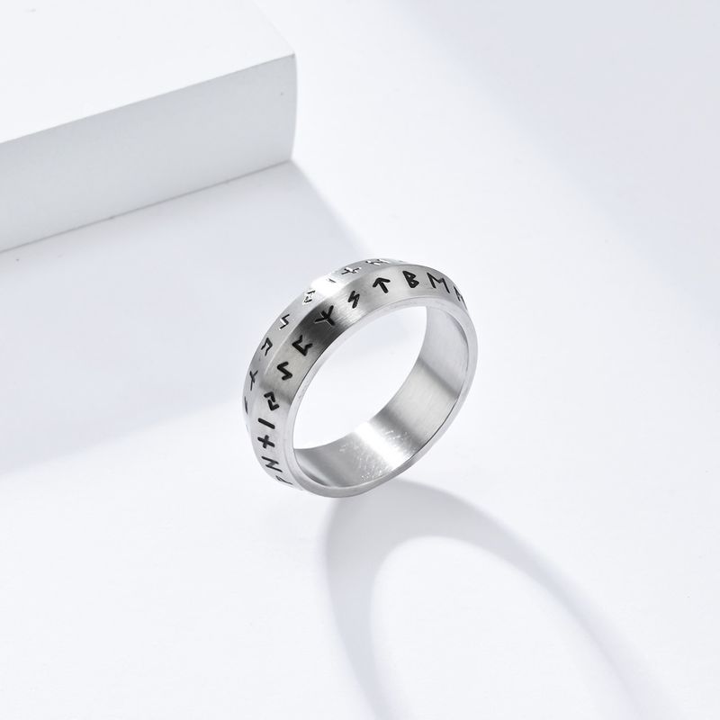 Nordischer Stil Doppelschrägring mit Wikingertext aus Titanstahl, Ring mit Retro-Altpersönlichkeit, literarischer Handschmuck für Männer_voghion.com