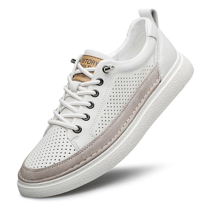 Men's Round Head Two-layer Cowhide Men's Board Shoes Ront Lace-up Low-heeled Casual Men's Shoes Direct Sales_voghion.com