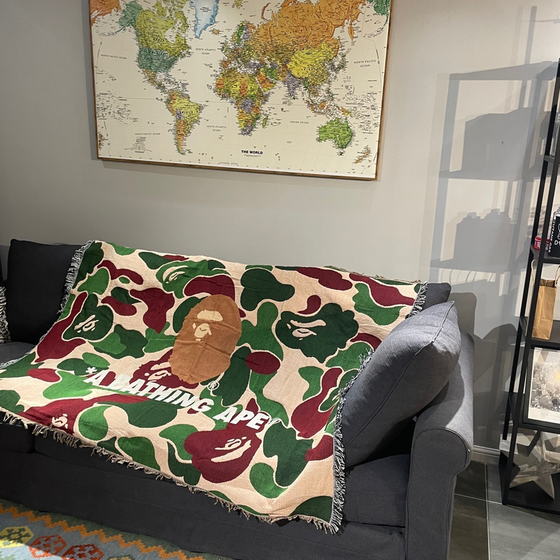 A Bathing Ape Japoński modny koc na sofę gracza Koc kempingowy 40% bawełna 60% poliester_voghion.com