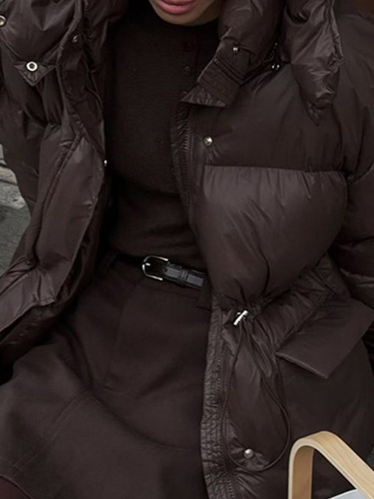 Kurze Pufferjacke mit Kapuze für Herren und Damen – Leichter Steppmantel mit Reißverschluss, Oversize-Passform, warmes Polyester-Obermaterial (Dunkelgrün, Kastanienbraun, Braun)_voghion.com