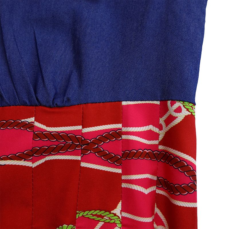 C8551 autumn and winter new large size women's fashion casual denim splicing printed long skirt big swing foreign trade dress_voghion.com