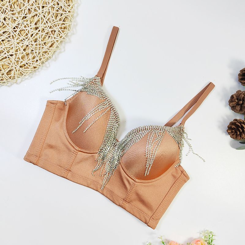 European and American cross-border source factory flash diamond tassel beaded tube top outer wear short nightclub Carnival bra_voghion.com
