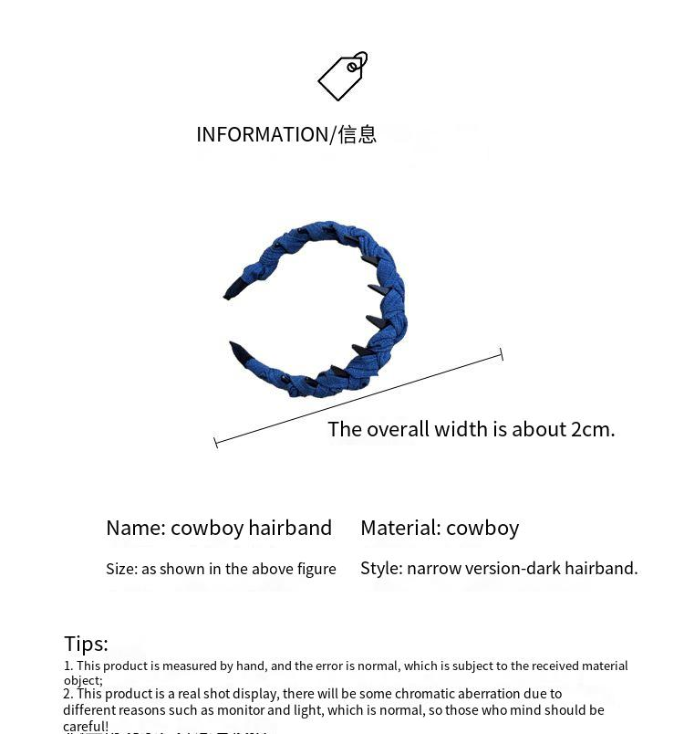 Denim Blue Wave Toothed High Cranium Headband Female Pressure Hair Wash Face Headband Non-slip Broken Hair Finishing Artifact Hair Accessories Female_voghion.com