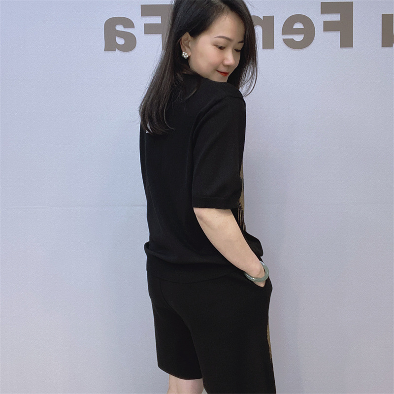 Women’s Clothing Women's Casual Short-sleeved Shorts Knitted Suit Trendy T-shirt Shorts T-shirt Two-piece Set Summer Women's Short-sleeved Suit_voghion.com